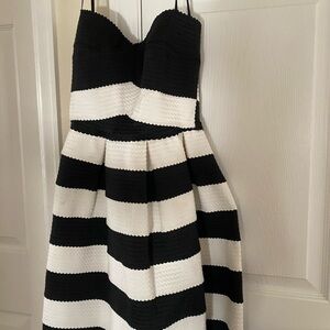 B Darlin Black and White Textured Striped Dress